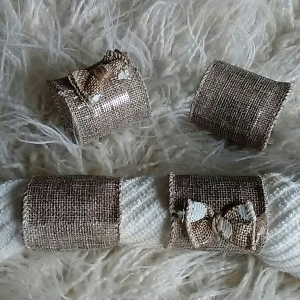 Handmade burlap napkin rings set of 4